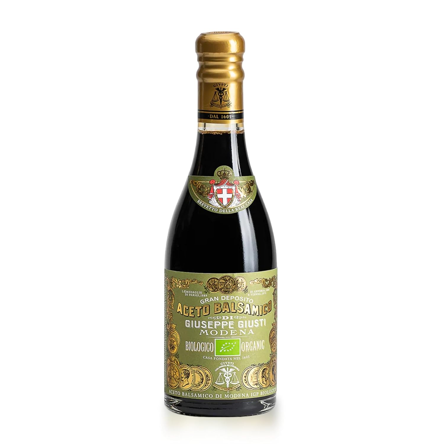Giusti Organic Balsamic Vinegar of Modena IGP – 3 Gold Medals Gran Deposito, Matured, Thick & Balanced Italian Gourmet Aceto Balsamico di Modena, Made in Italy – 8.45 fl oz (250 ml) - Pack of 1