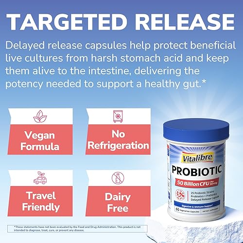 Miniatura 4 de Probiótico para mujeres y hombres, 50 mil millones de UFC, 25 cepas diversas más prebióticos, para salud digestiva y apoyo inmunológico, liberación