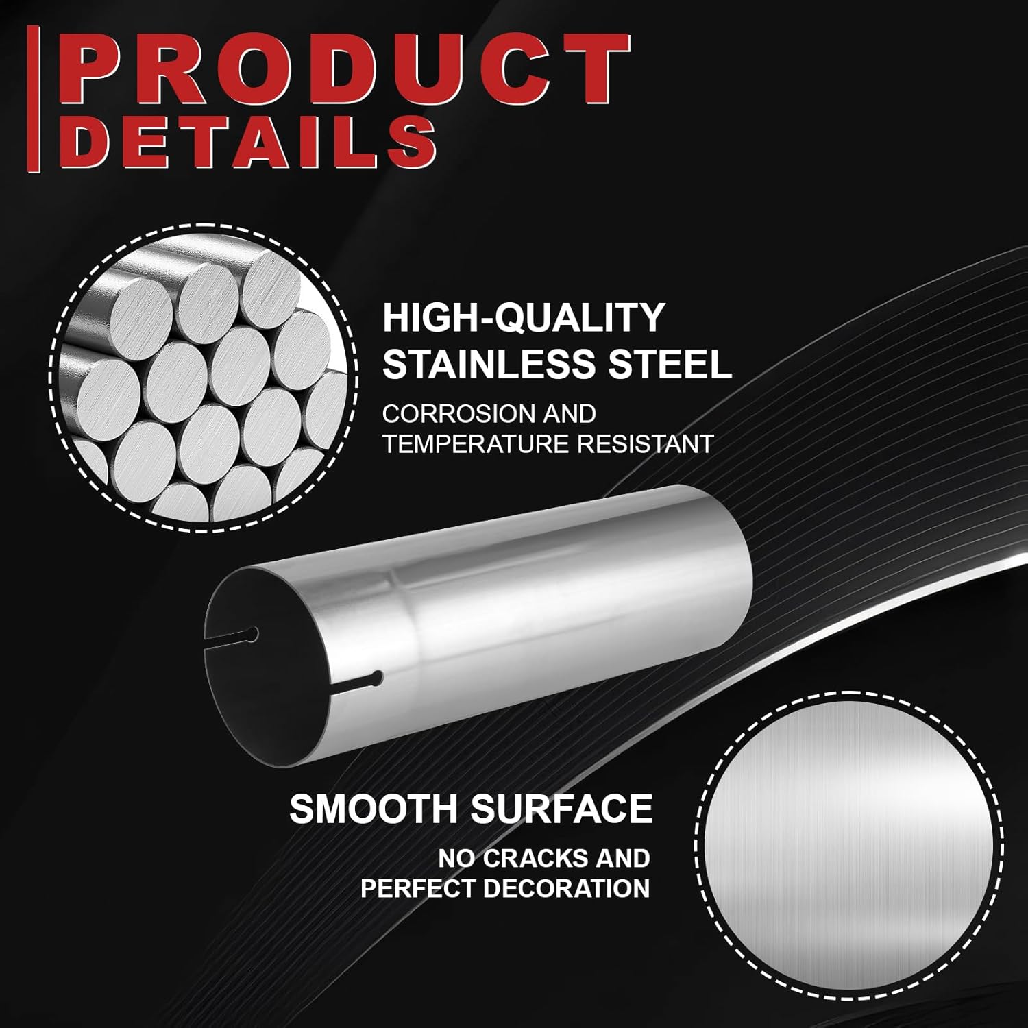 LCGP 3.5" Custom Mandrel Straight Exhaust Pipe, 11" Long, Made of High Quality Stainless Steel Fit 3.5 Inch Exhaust Pipe