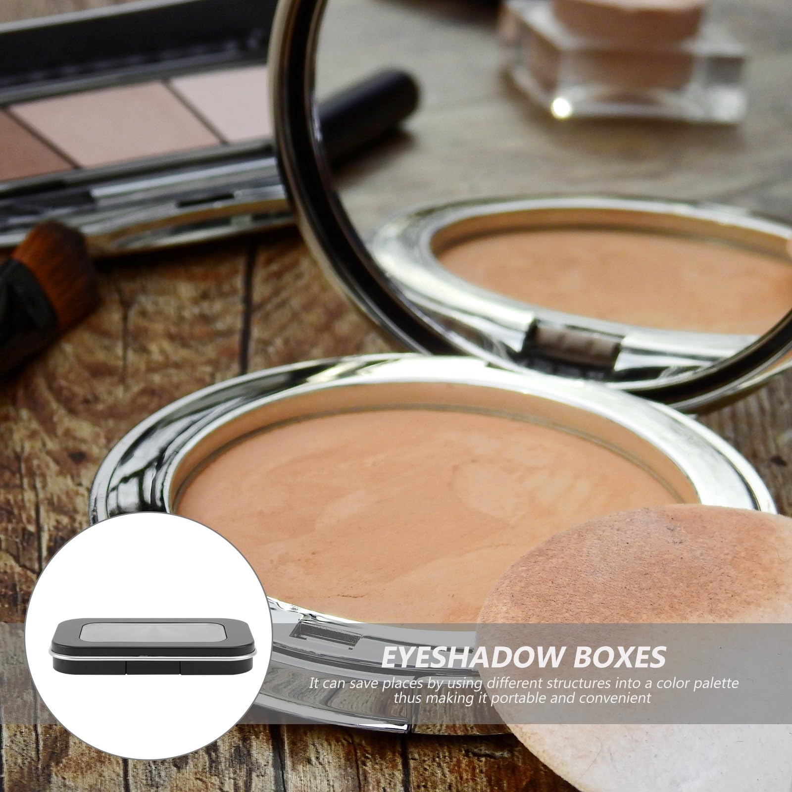 Leere Lidschattenpalette mit 2 Fächern, Kunststoff, Schwarz | Magnetische Einlage für Puder, Tragbar für Make Up und Display, 2 Stück