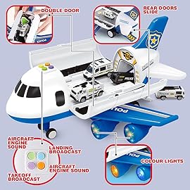 Dwi Dowellin Toddler Toys Car for Boys:Boy Toy Transport Cargo Airplane|Kid Toys 20 in 1 Carrier Vehicle Police Toys for Kids Age 2-4 3-5 4-7 Year Old Boys Girls