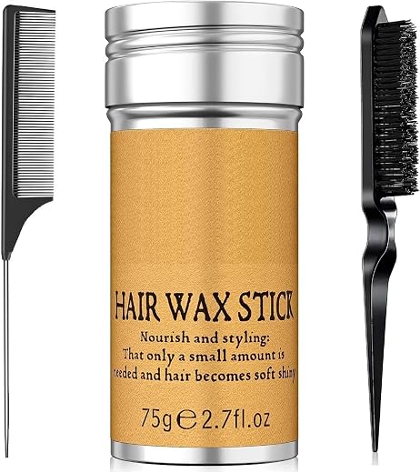Hair Wax Stick Set (3 Pack) with Edge Brush &amp; Pin Comb for Flyaways, Slick Back Hair Styling, Baby Hair Control, Clean Gir...