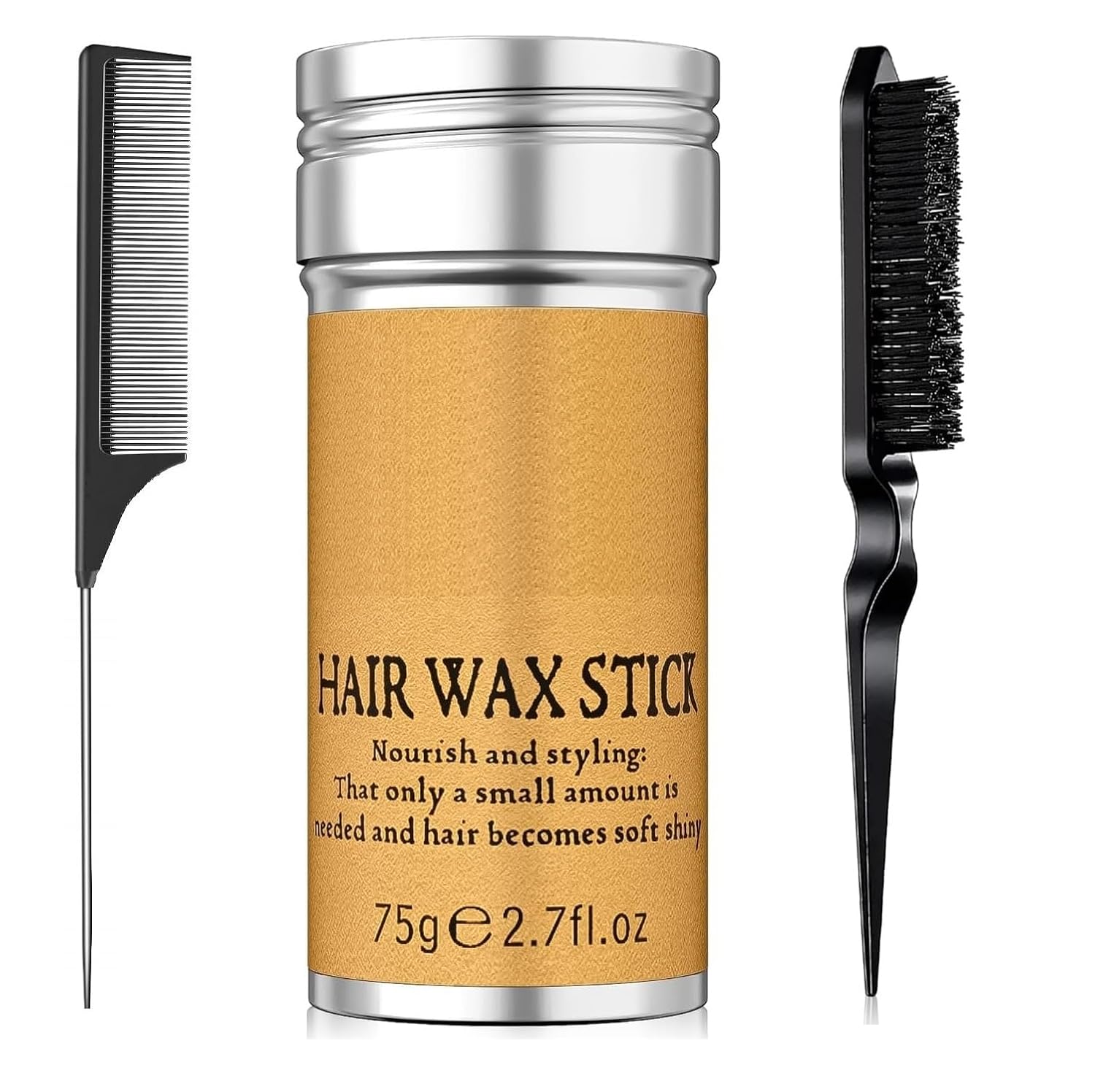Hair Wax Stick Set (3 Pack) with Edge Brush & Pin Comb for Flyaways, Slick Back Hair Styling, Baby Hair Control, Clean Gir...