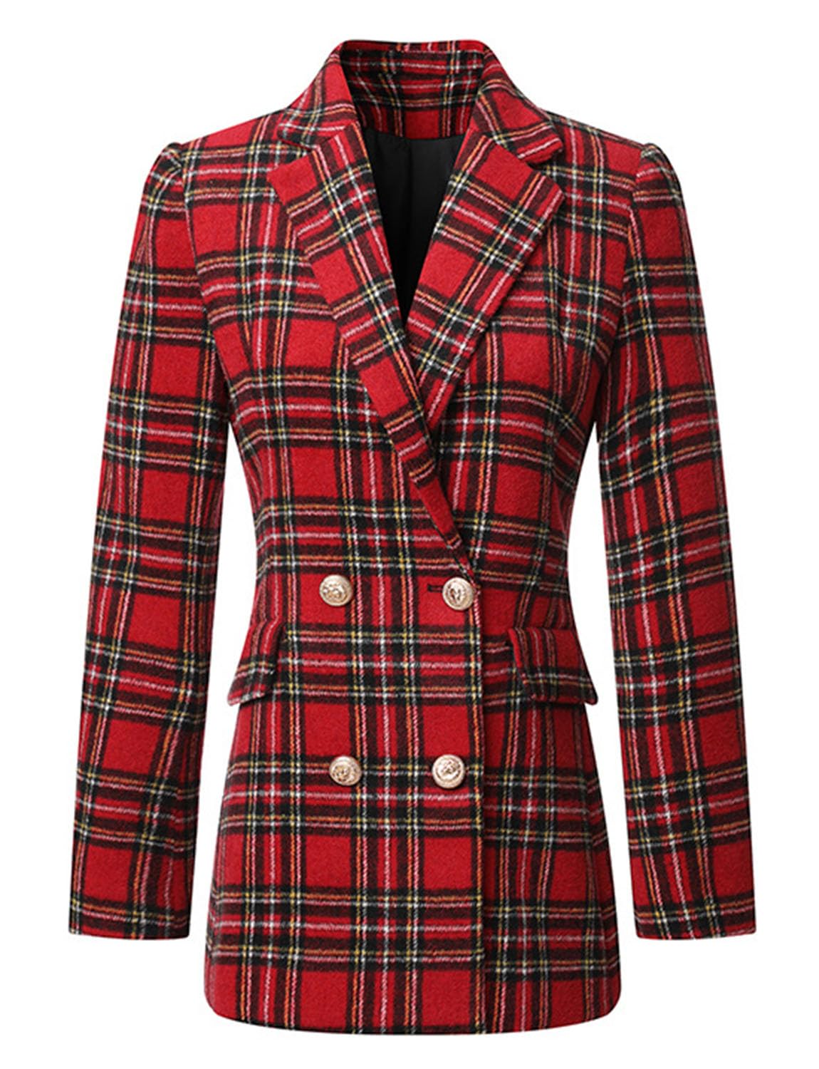 Womens Scotland Plaid Blazer Double Breasted Buttons Coat Party Christmas Checked Suit Jacket