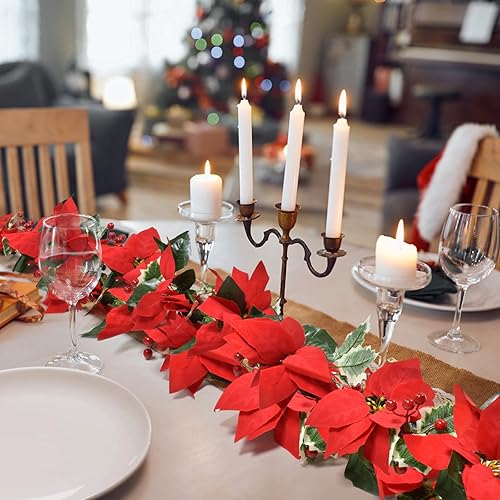Miniatura 4 de 2 guirnaldas de Navidad, guirnalda de flores rojas artificiales de 13 pies con bayas y hojas de acebo para Navidad, vacaciones, Año Nuevo,