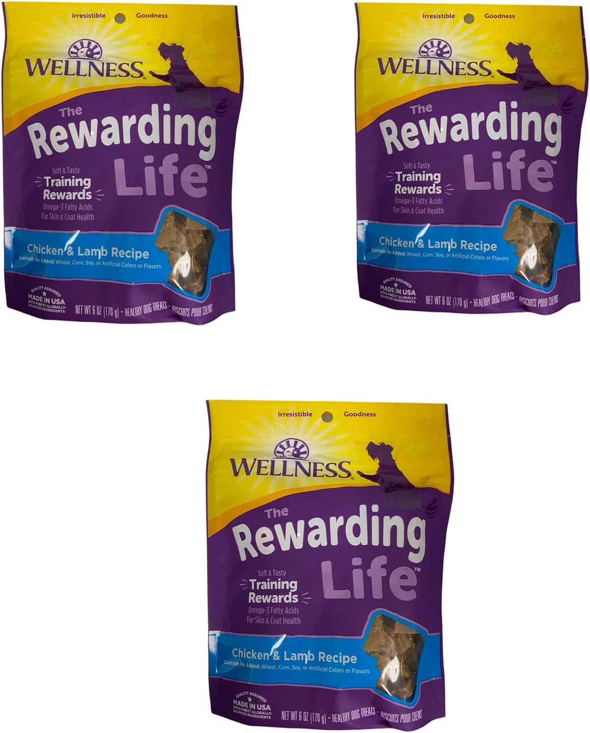 Wellness 3 Pack of Soft Wellbites Grain-Free Dog Treats, 6 Ounces Each, Chicken & Lamb Recipe