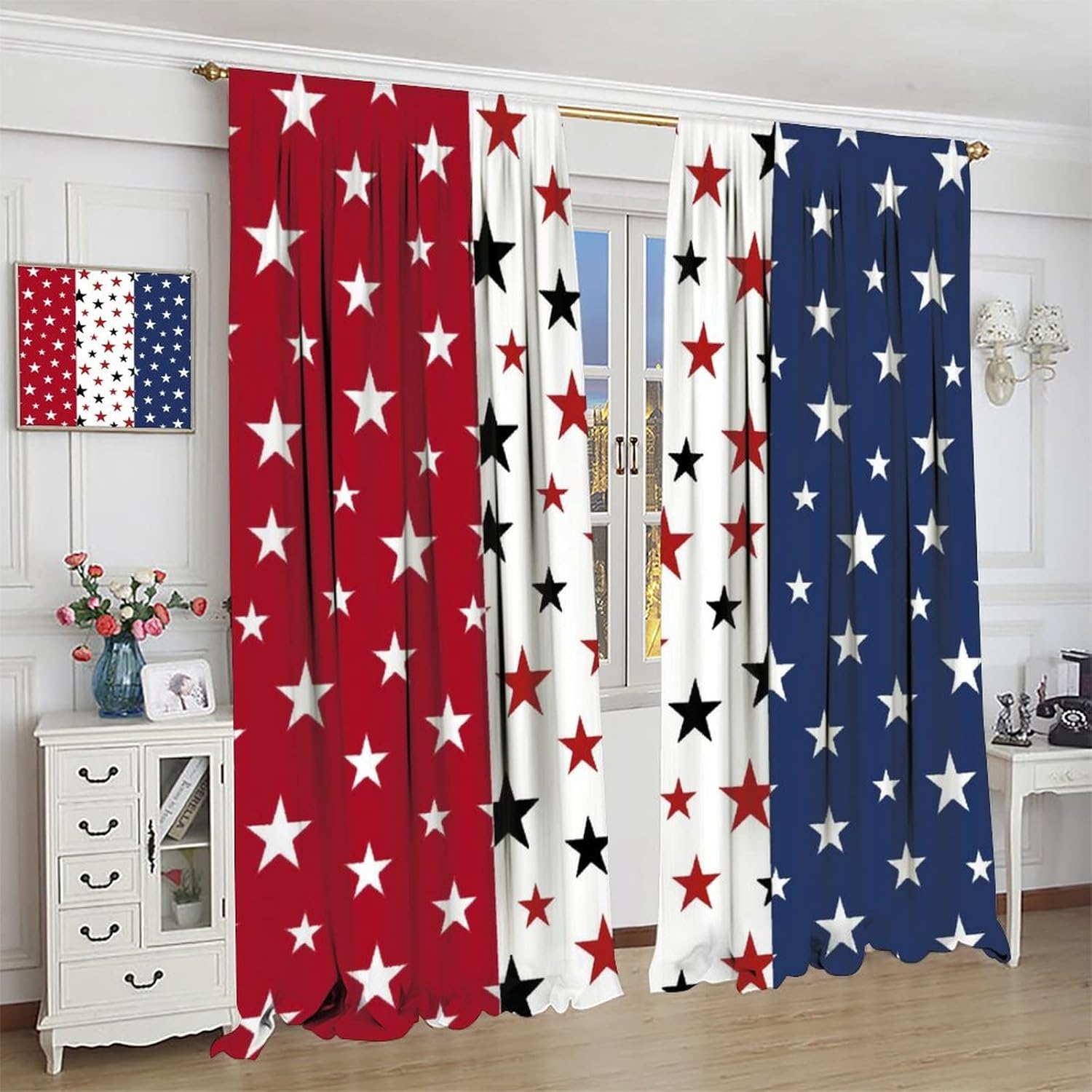 American Flag Curtains,4th of July Independence Day USA Flag Patriotic Stars Blackout Window Door Curtains for Bedroom Living Room Kitchen Bathroom Decor W52xL84in
