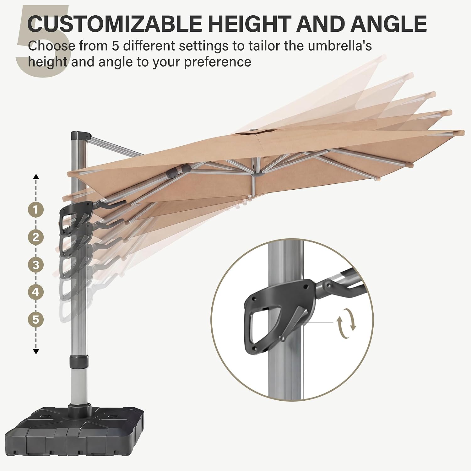 EO Living 9 Feet Patio Umbrella Outdoor Cantilever Square Umbrella Heavy Duty Aluminum Offset Umbrella with 360-degree Rotation for Garden Deck Pool Patio（Beige）