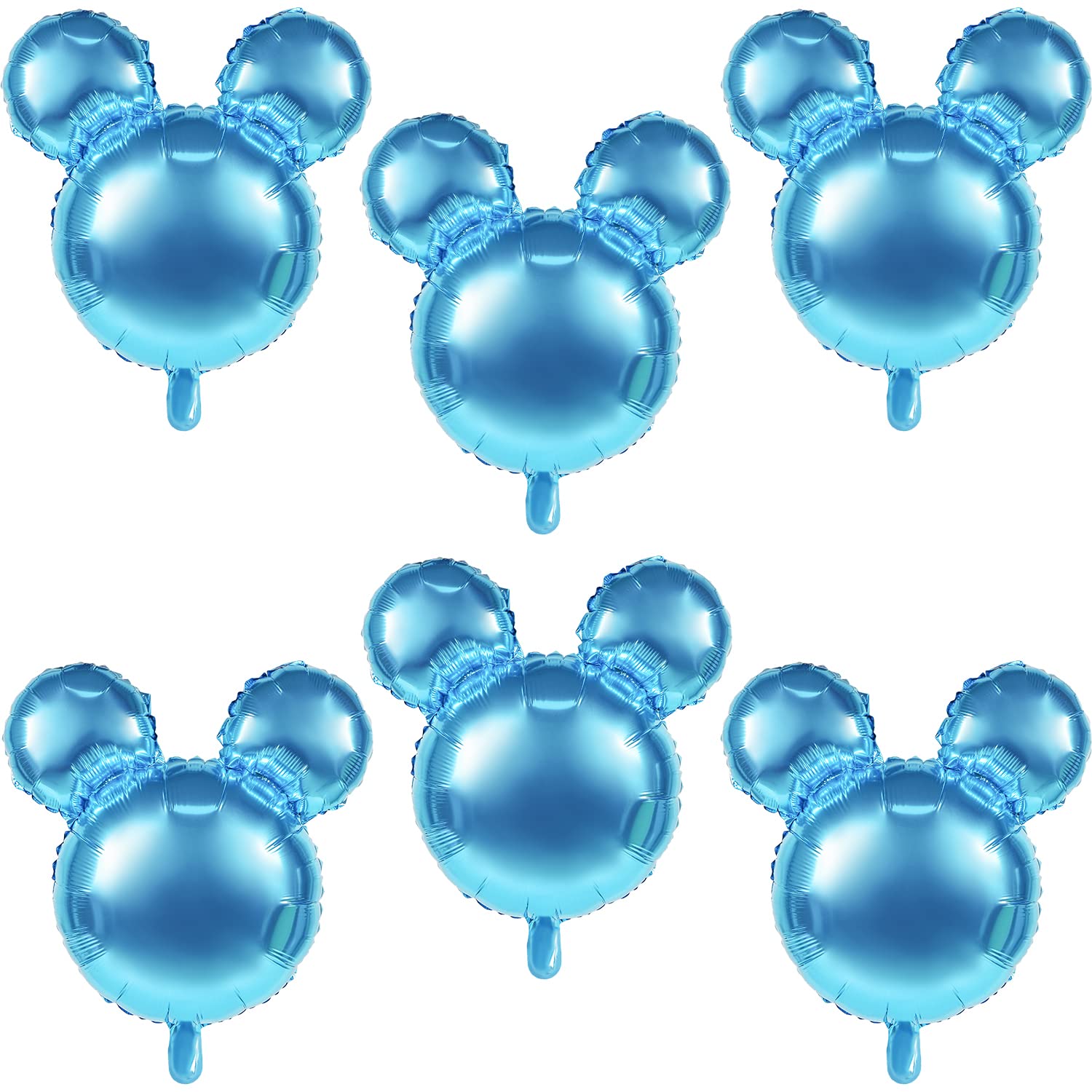 6 Pcs Mouse Head Balloons, 24'' Mouse Mylar Balloon Jumbo Mouse Head Aluminum Foil Balloons for Birthday Party Decorations Baby Shower Supplies Party Favors (Blue)