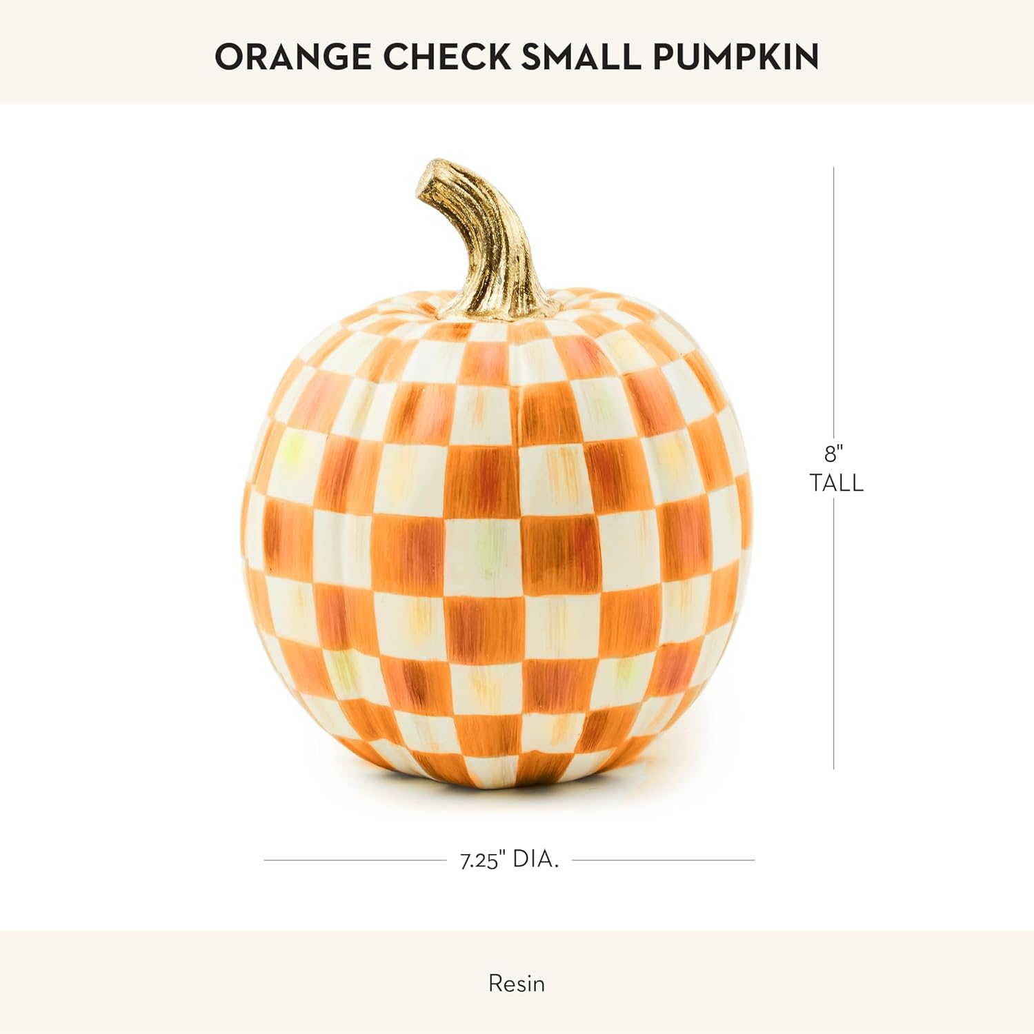 MACKENZIE-CHILDS Small Pumpkin, Resin Halloween Home Decor, Orange-and-White Orange Check