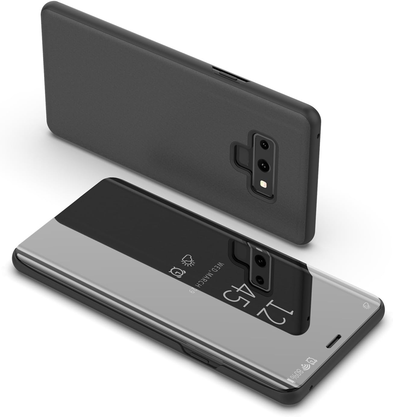 Galaxy Note 9 Case,Shinetop Smart Clear View Window Electroplate Plating Stand PC Mirror Flip Folio Case Cover Ultra Slim Thin Full Body Protective Case for Samsung Galaxy Note 9 with Kickstand-Black