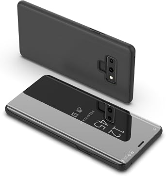 Galaxy Note 9 Case,Shinetop Smart Clear View Window Electroplate Plating Stand PC Mirror Flip Folio Case Cover Ultra Slim Thin Full Body Protective Case for Samsung Galaxy Note 9 with Kickstand-Black