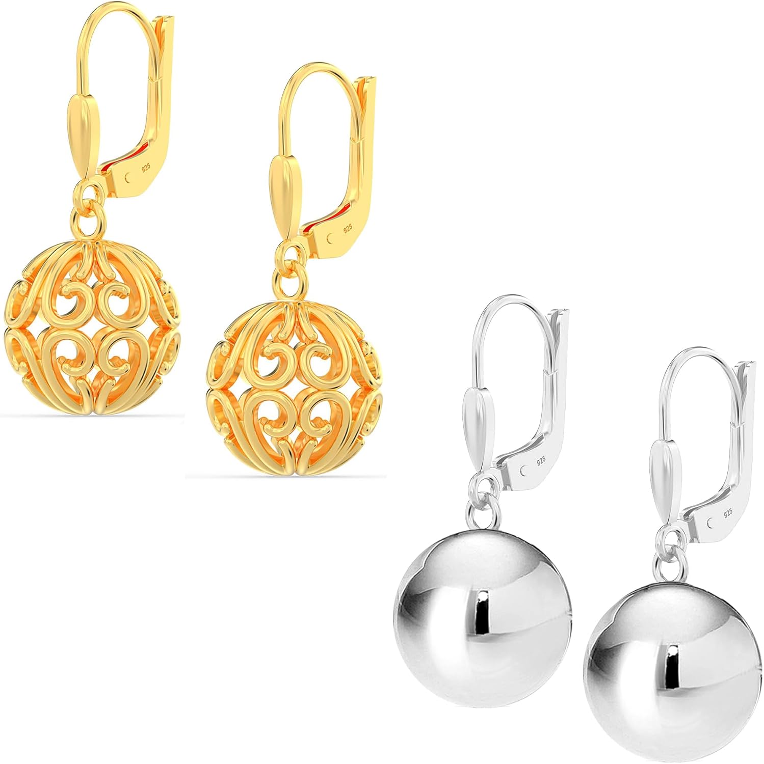 LeCalla 925 Sterling Silver Heart Dangle Drop Earrings for Women Jewelry Lightweight Leverback Filigree Ball Drop Dangle Earrings for Women