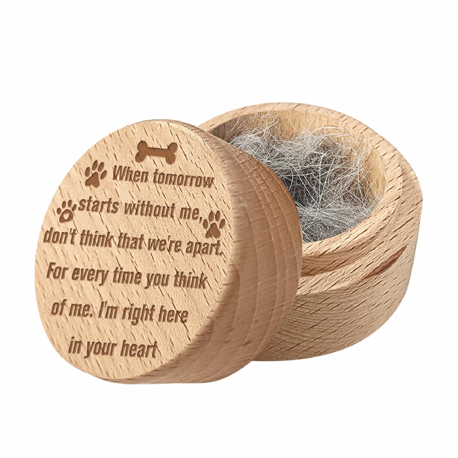 CREATCABIN Wooden Pet Hair Keepsake Box Mini Fur Memorial Boxes Dog Cat Hair Ashes Container Custom Small Memorial Urn Paw Engraving Loss Sympathy Gift for Storing Pets Hair Teeth Nails Ashes 2x1.6in — image 1