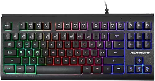 Rainbow - Teclado para juegos con retroiluminación LED de 87 teclas, teclado compacto con 12 teclas de acceso directo multimedia, teclado USB con