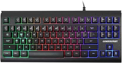 Lumsburry Rainbow LED Backlit 87 Keys Gaming Keyboard, Compact Keyboard with 12 Multimedia Shortcut Keys USB Wired Keyboard for PC Gamers Office