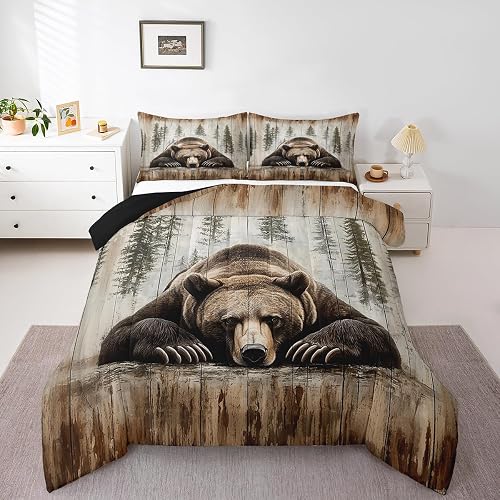 jejeloiu Cute Bear Comforter Twin Size Wild Animal Comforter Set for Boys Girls 