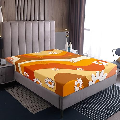 Miniatura 7 de Juego de sábanas bajeras retro de flores hippie para niños y niñas, juego de ropa de cama con estampado de flores, tamaño Queen, juego de sábanas