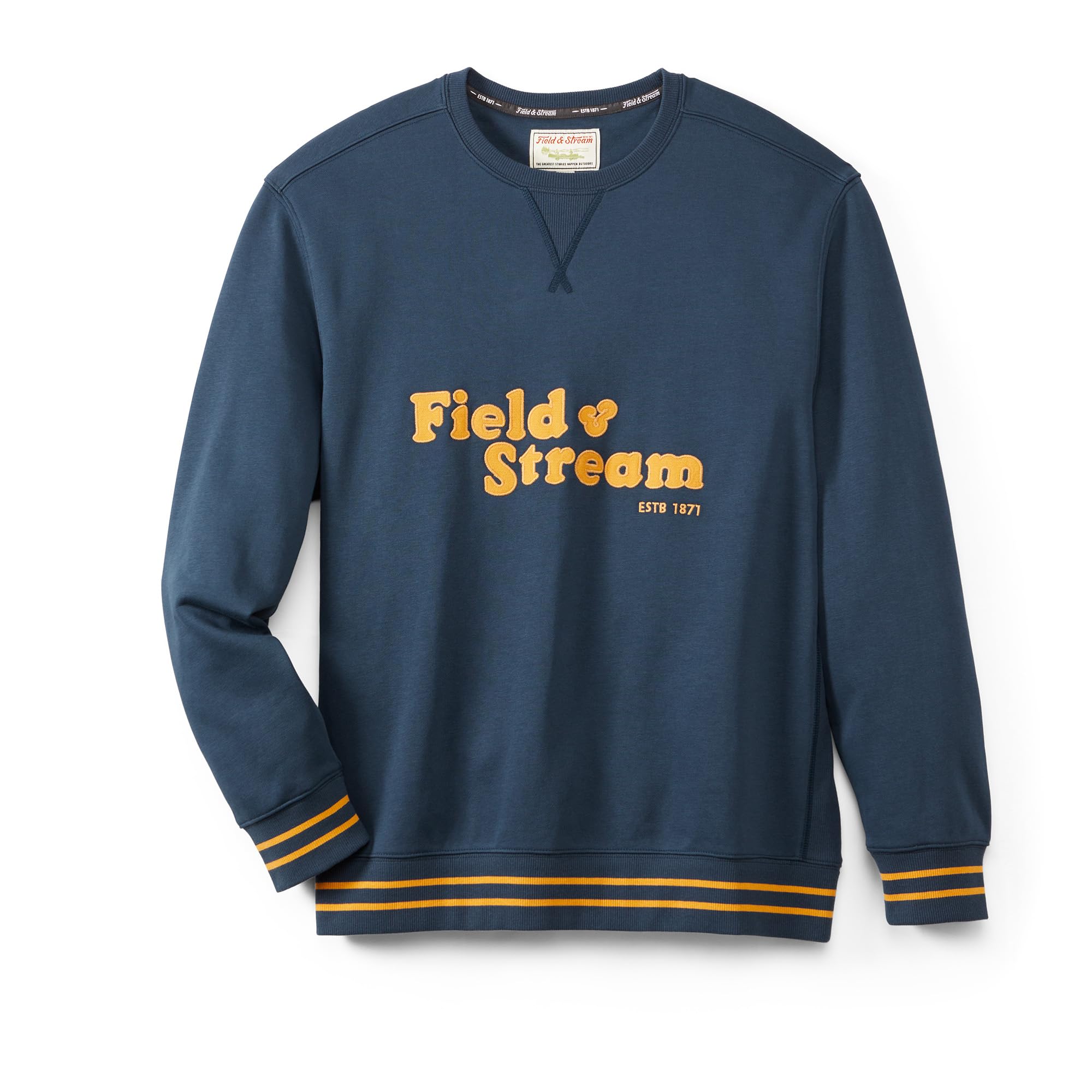 Field & Stream Tackle Twill Lightweight French Terry Applique Crewneck, Navy Blue, M