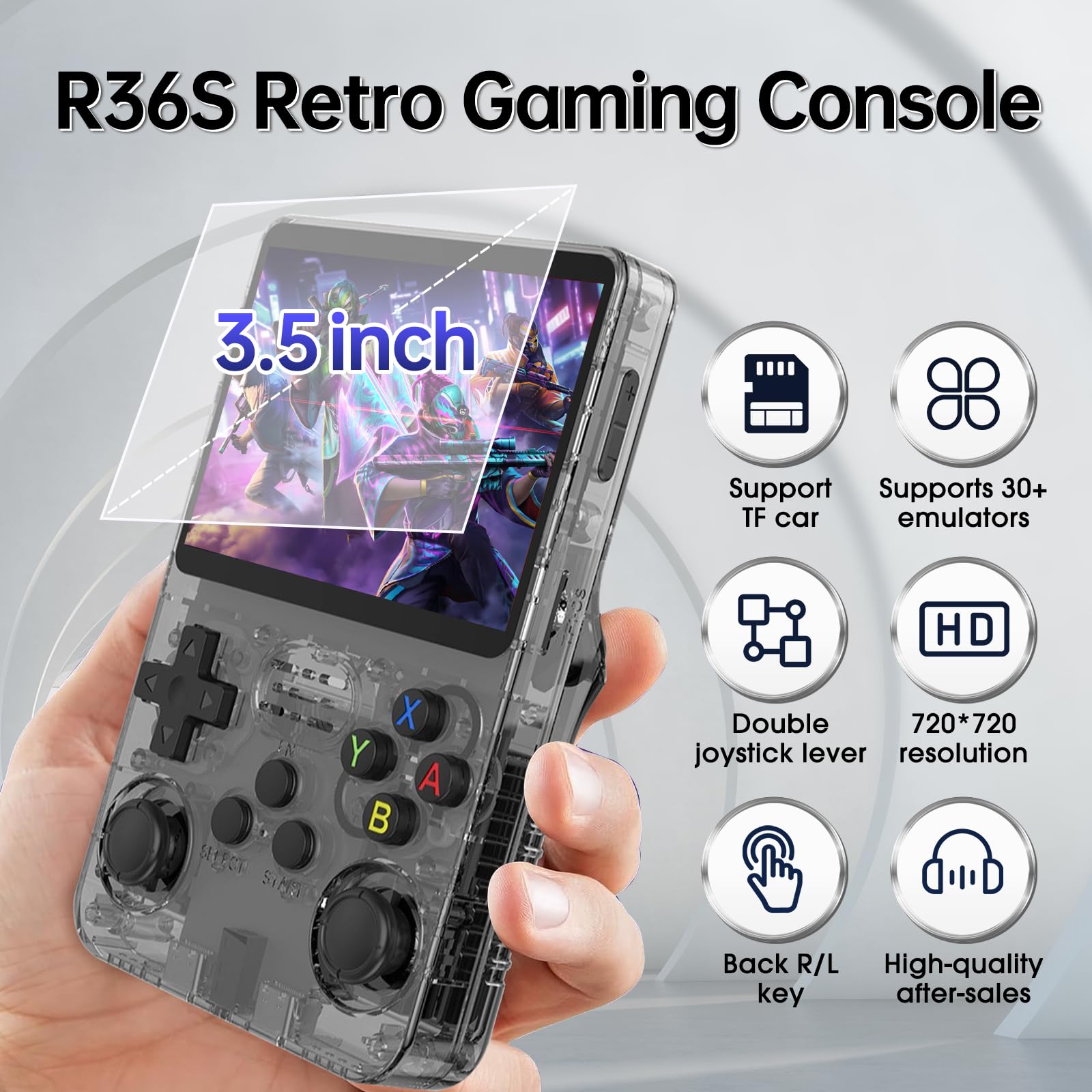 Febotak R36S - Console da gioco retrò portatile con schermo IPS da 3,5", 128 GB di memoria, oltre 40.000 giochi, basato su LINXU Open Source ARKOS, batteria da 3500 mAh (nero)