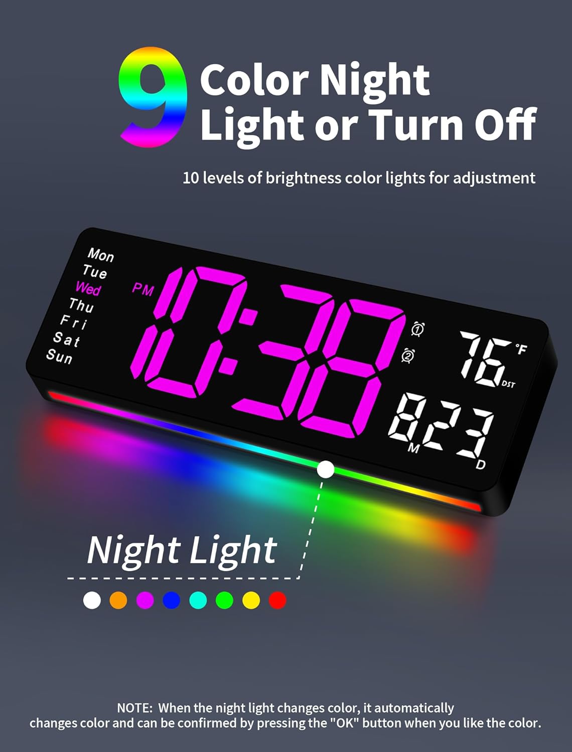 MASHI Digital Wall Clock, 16" Large Display Digital Clock with Remote Control, Auto-Dimming Wall Clock with Night Light, DST, Date Week,Temp for Living Room, Bedroom, Decor, Gift for Elderly