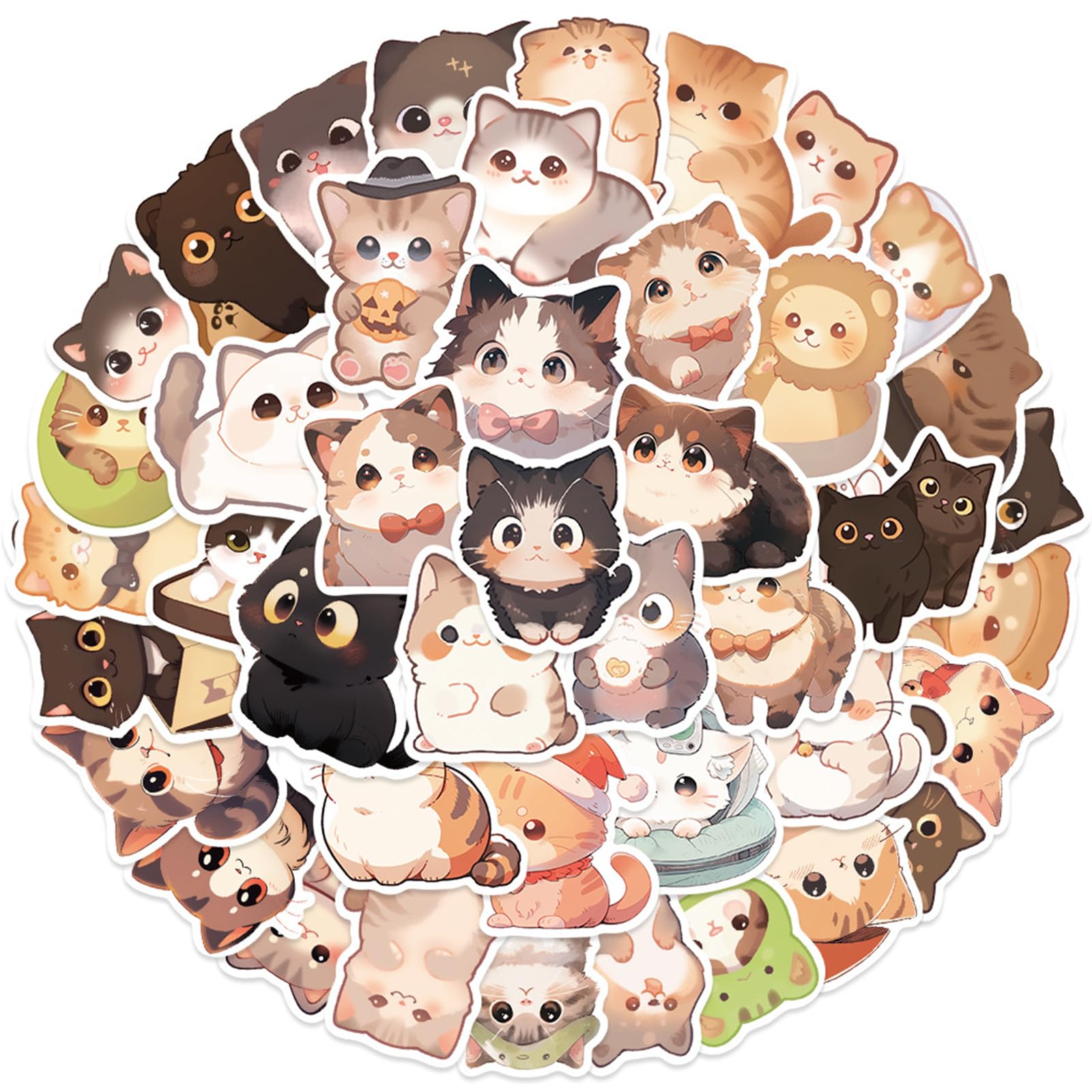 50Pcs Cartoon Cats Sticker Water Resistant Aesthetic Sticker for Water Bottle Scrapbook Journal Laptop Guitar Luggage Notebook Decoration