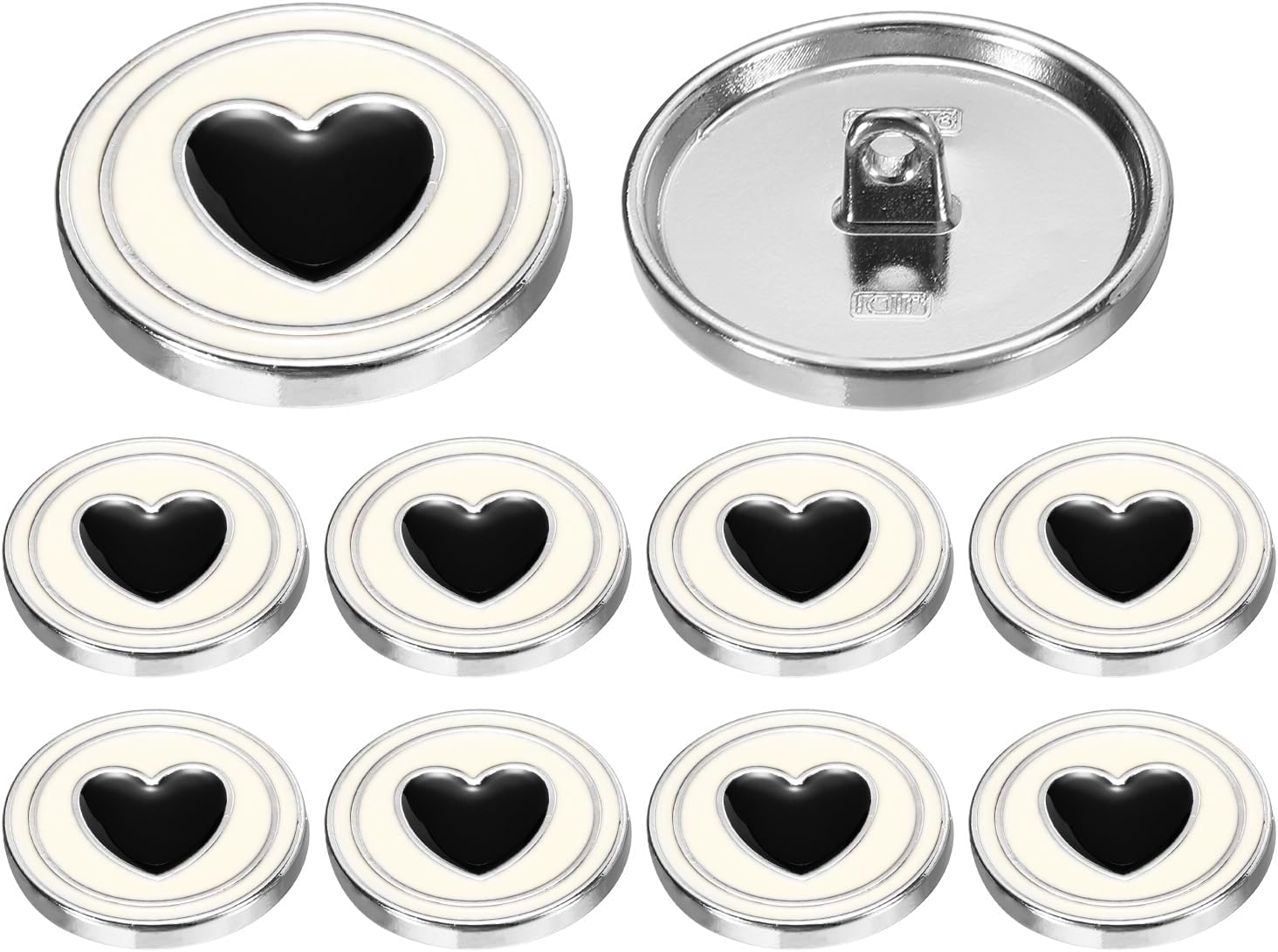 uxcell 10pcs Metal Shank Buttons, 17.5mm/0.69" Electroplating Silver Circles Heart Enamel Decorative Round Sewing Coat Button for Crafts Dress Blazer Coat Suit Cardigan, Black