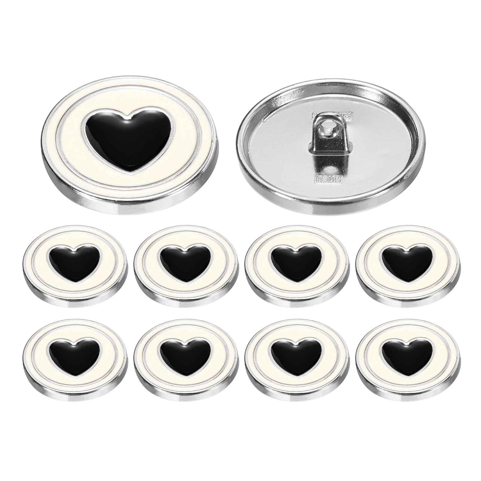 sourcing map 10pcs Metal Shank Buttons, 25mm/0.98" Electroplating Silver Circles Heart Enamel Decorative Round Sewing Coat Button for Crafts Dress Blazer Coat Suit Cardigan, Black