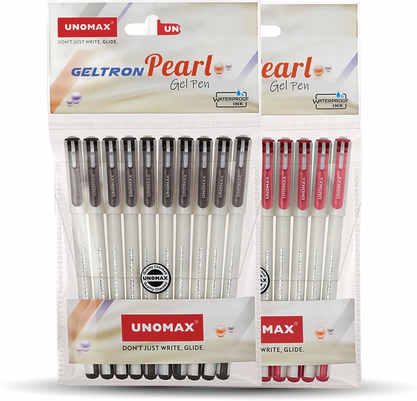 UNOMAX Geltron Pearl 20 (10 Black & 10 Red) | Professional Ergonomic Design for Daily Use, Exam-Friendly | Fast-Flowing Ink, Writing Precision, Budget-Friendly,