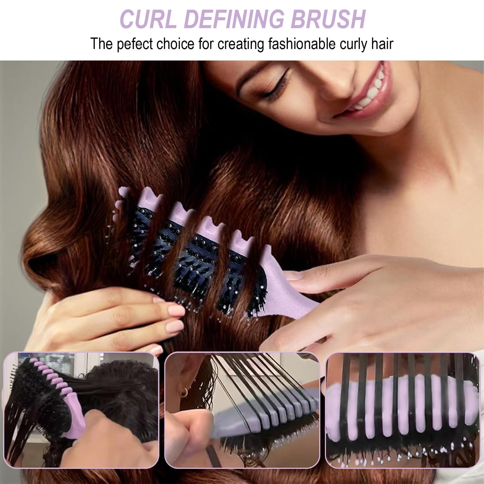 Cepillo Pelo Rizado Método Curly con Pulverizador Agua Pelo - Peine Definidor de Rizos para Formar, Definir Rulos y Reducir Frizz - Color Rosa, 27cm，200ml Spray Bottle