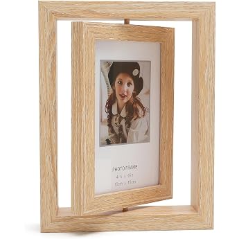 VOSSOT Rotating Picture Frame 10 x 15 cm Double-Sided 2 Photos Picture Frame Wooden Picture Frame Wooden Frame Photo Frame Gift for Mum Photo Frame for Family Wedding Festival Gift Desktop or Wall