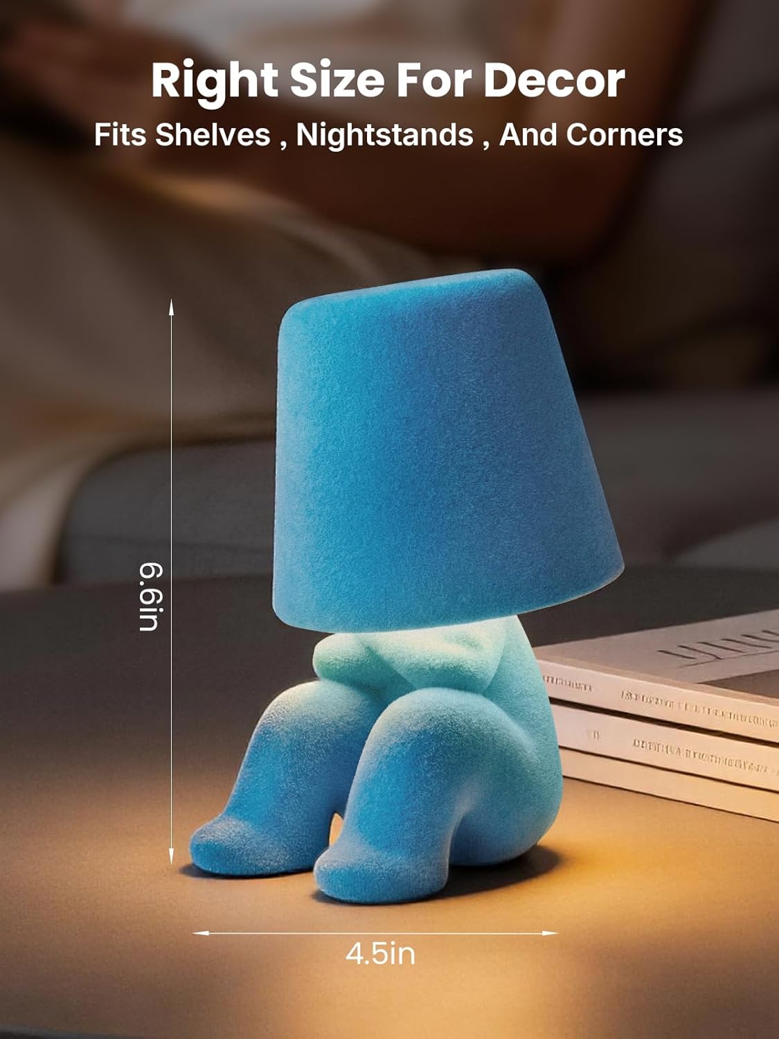 Modern Table Lamp for Youth: Rechargeable Cute Light for Kids Child Teen - Gift for Birthday Christmas Halloween Easter (Blue)