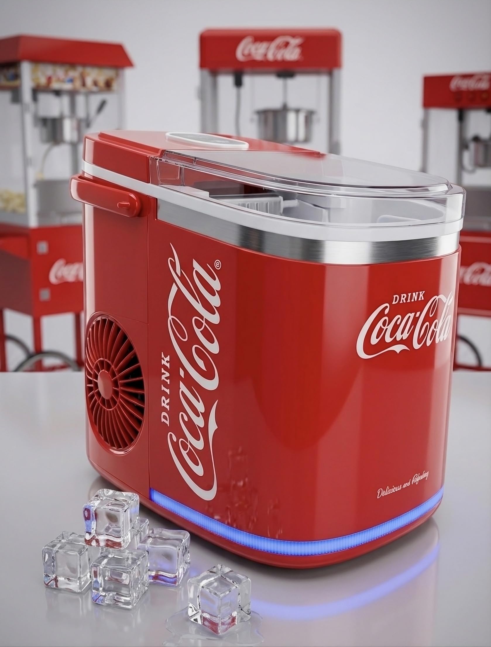 Salco Coca Cola Machine à Glaçons Rouge - Ice Maker avec 2 Tailles de Glaçons - 12kg de Glaçons par Jour - Design Rétro Rouge - Machine à Glaçons Portable pour Cocktails, Boissons & Fêtes