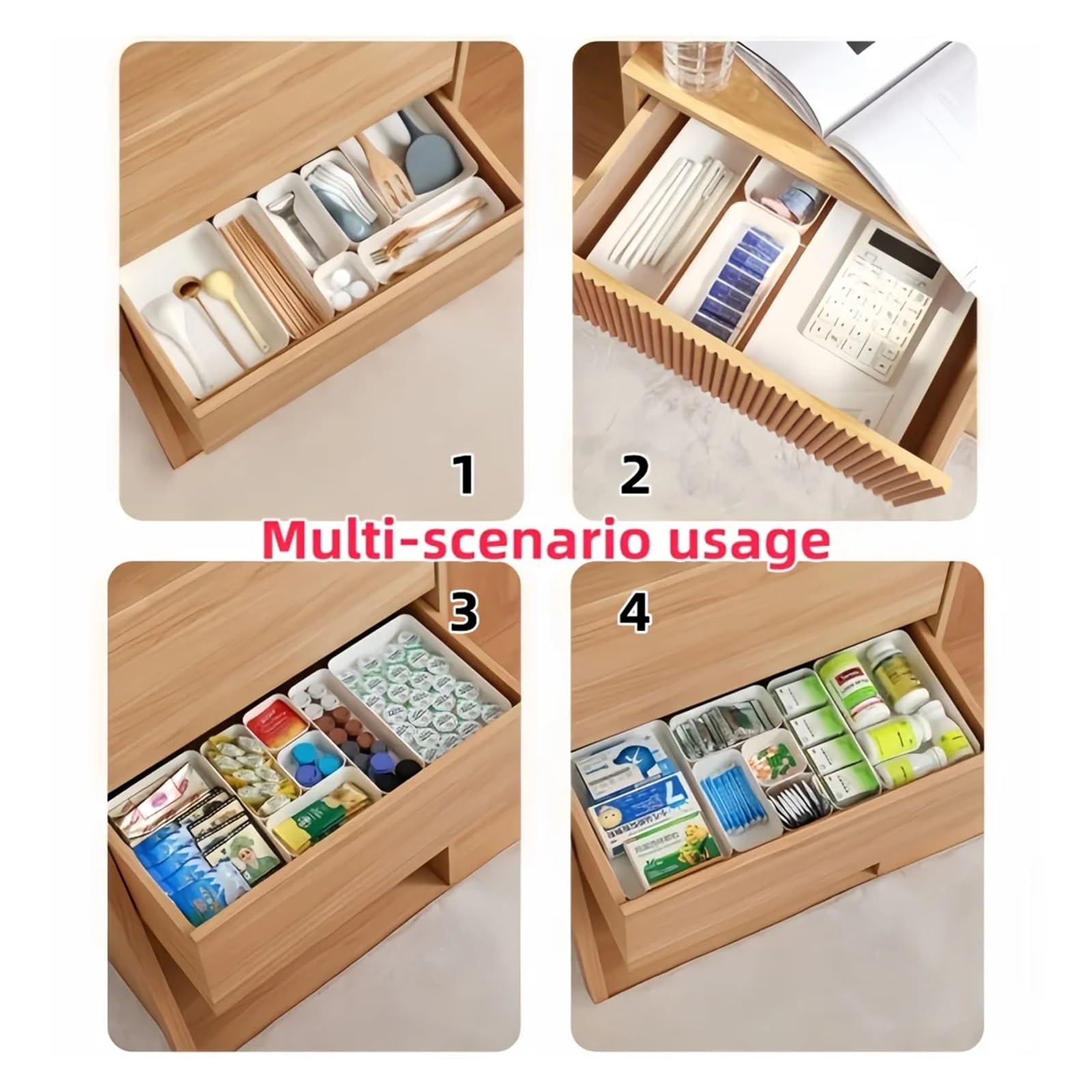 Cajas Organizadoras Cajones Desktop Drawer Organizer Partition Makeup Sundries Utensils Cutlery Storage Box Set for Kitchen Bathroom Office Tray(7pcs setA)