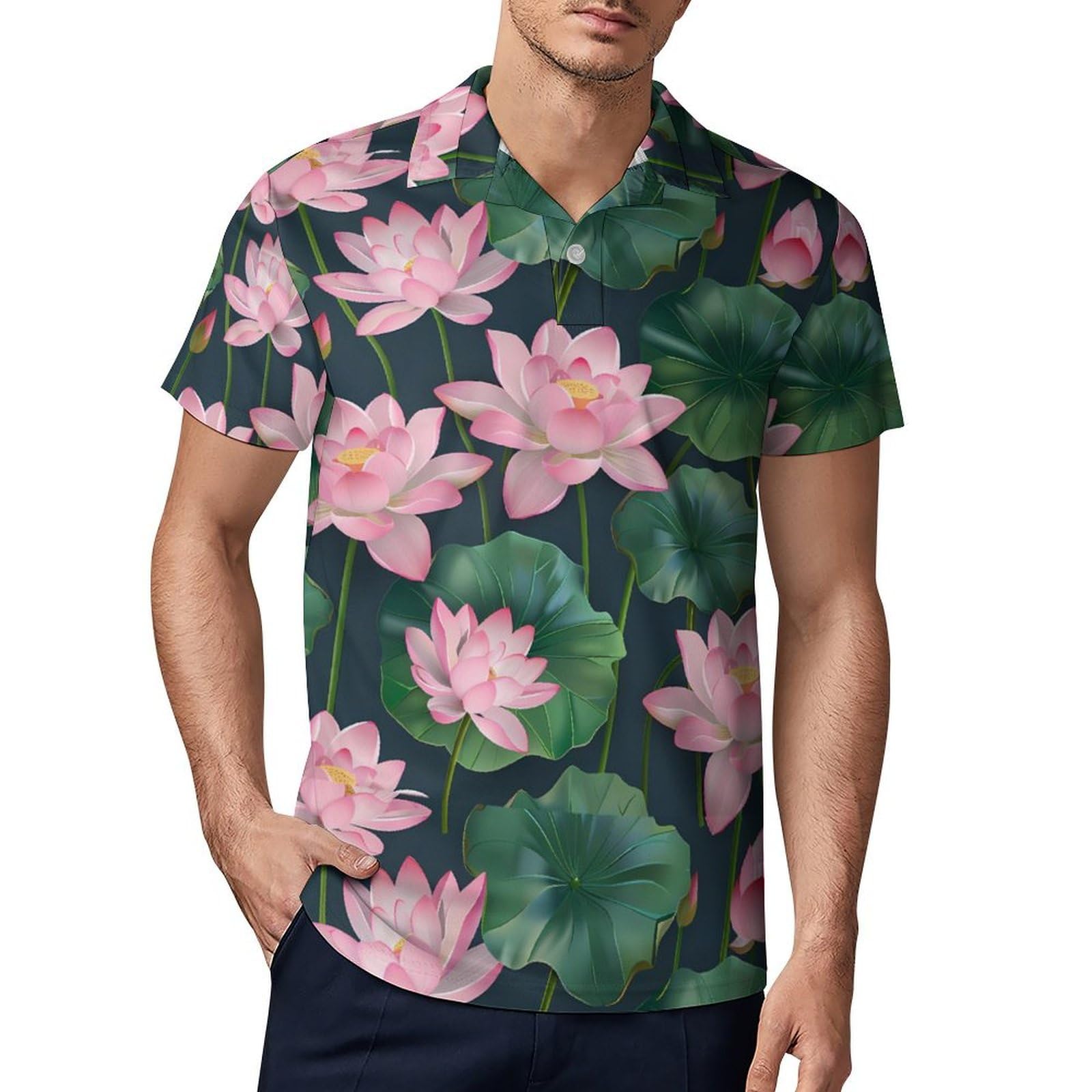 Lotuses Flowers Novelty Men's Short Sleeve Shirts Funny Golf Tennis Work T-Shirt Sport Tee M