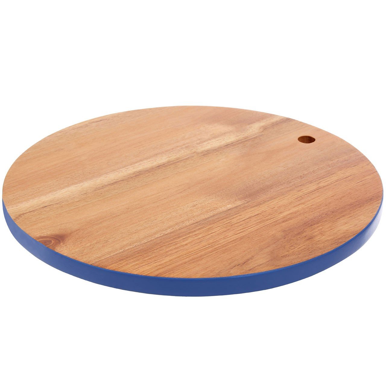 Socorro Round Chopping Board, Acacia Wood, Blue Edge