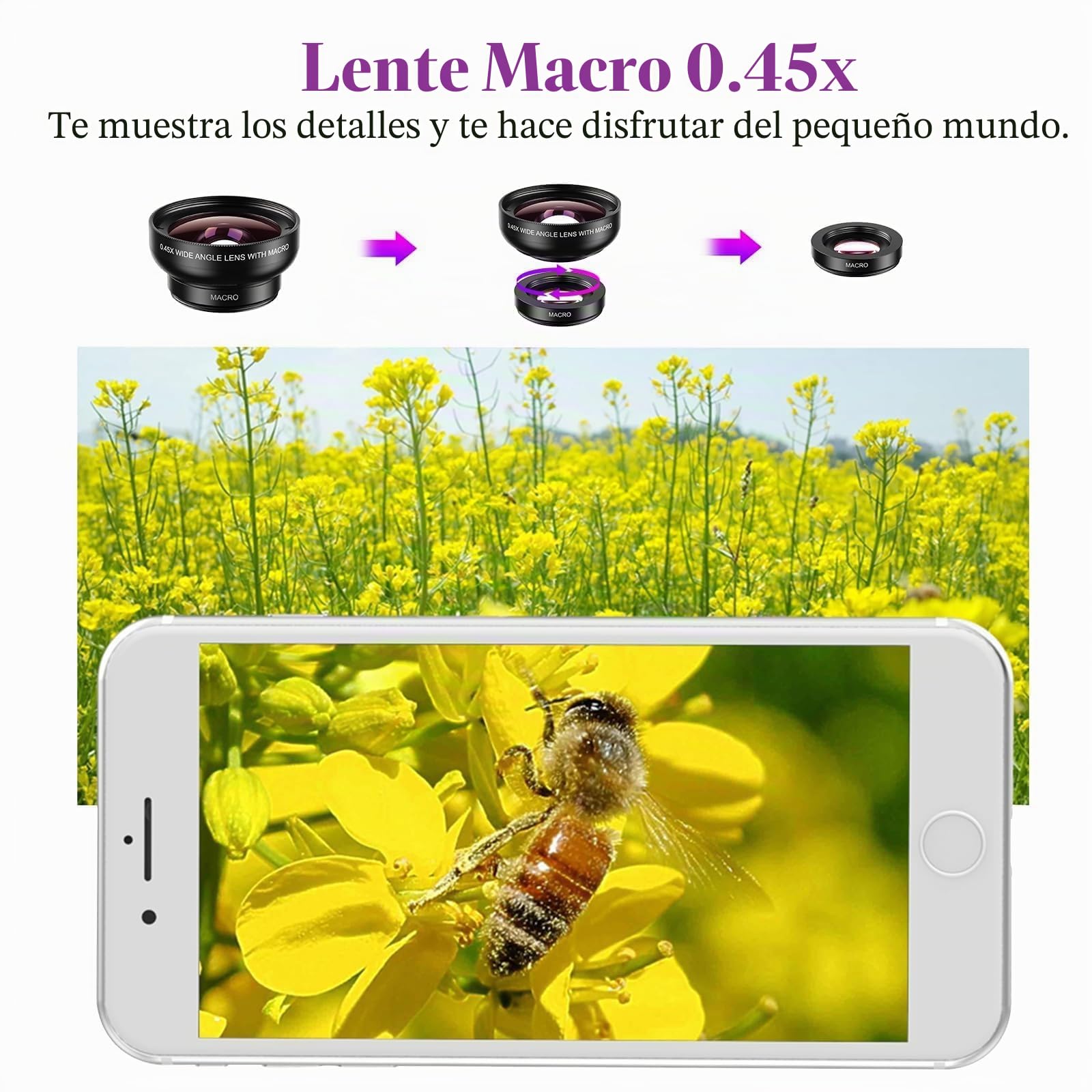Objetivo para movil Universal, 10 en 1 Lentes Macro para movil, 22x Telephoto, 0.63x Wide, 15x Macro,198° Fisheye, Objetivo telefono,para la mayoría de Smartphones