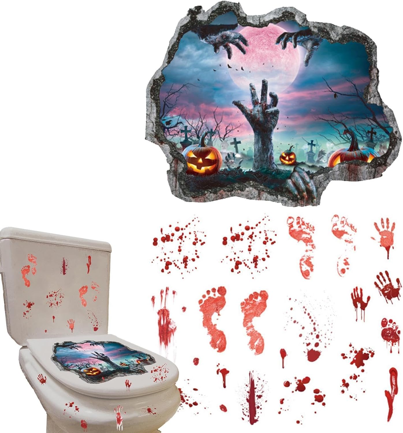 Walopola Halloween Toilet Seat Sticker, Halloween Toilet Lid Sticker