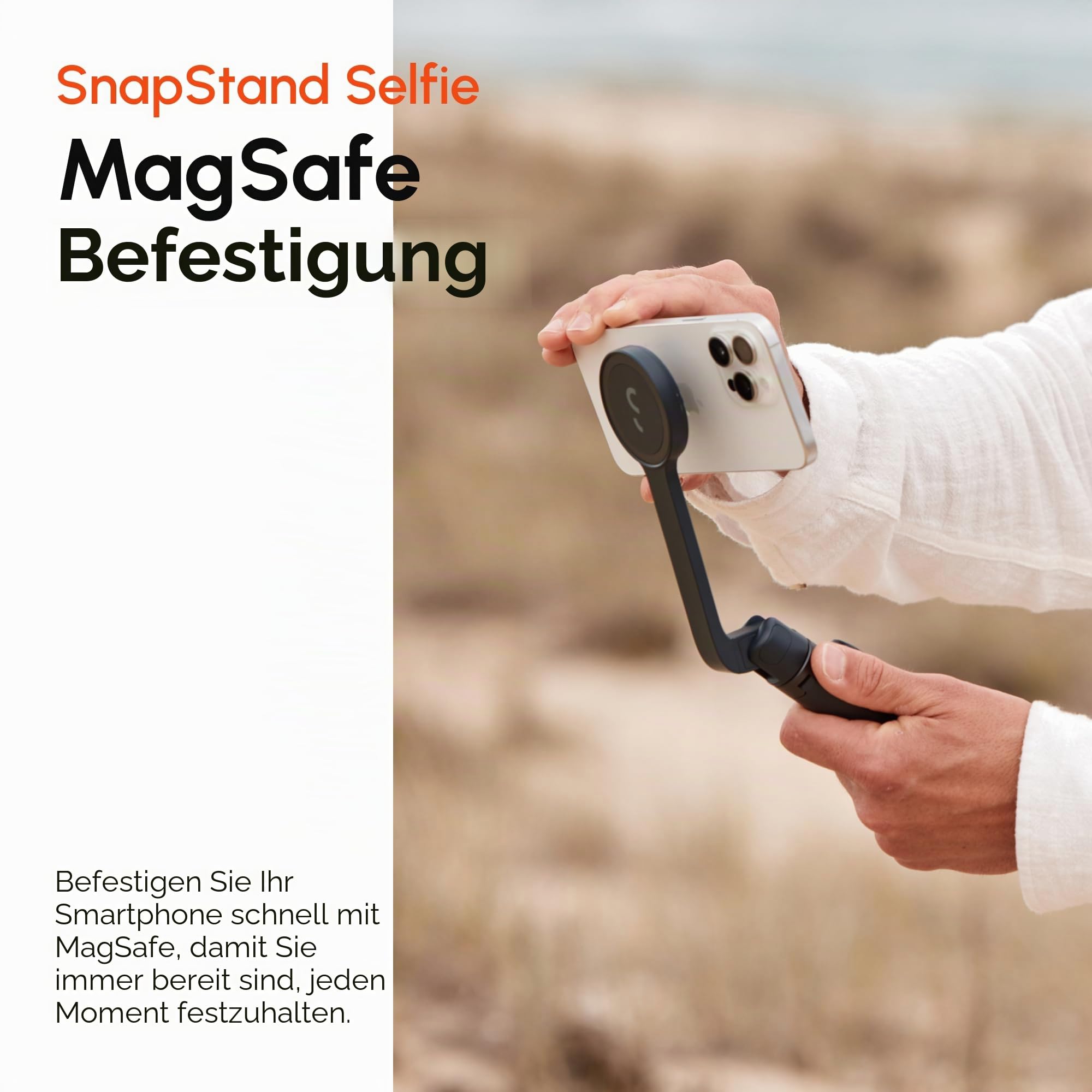 ShiftCam SnapStand Selfie - Magnet Selfie Stick und Stativ - Kompaktes, klappbares und ausziehbares Stativ mit neigbarem Kopf und Bluetooth-Magnetfernbedienung (Stone, SnapStand Selife)
