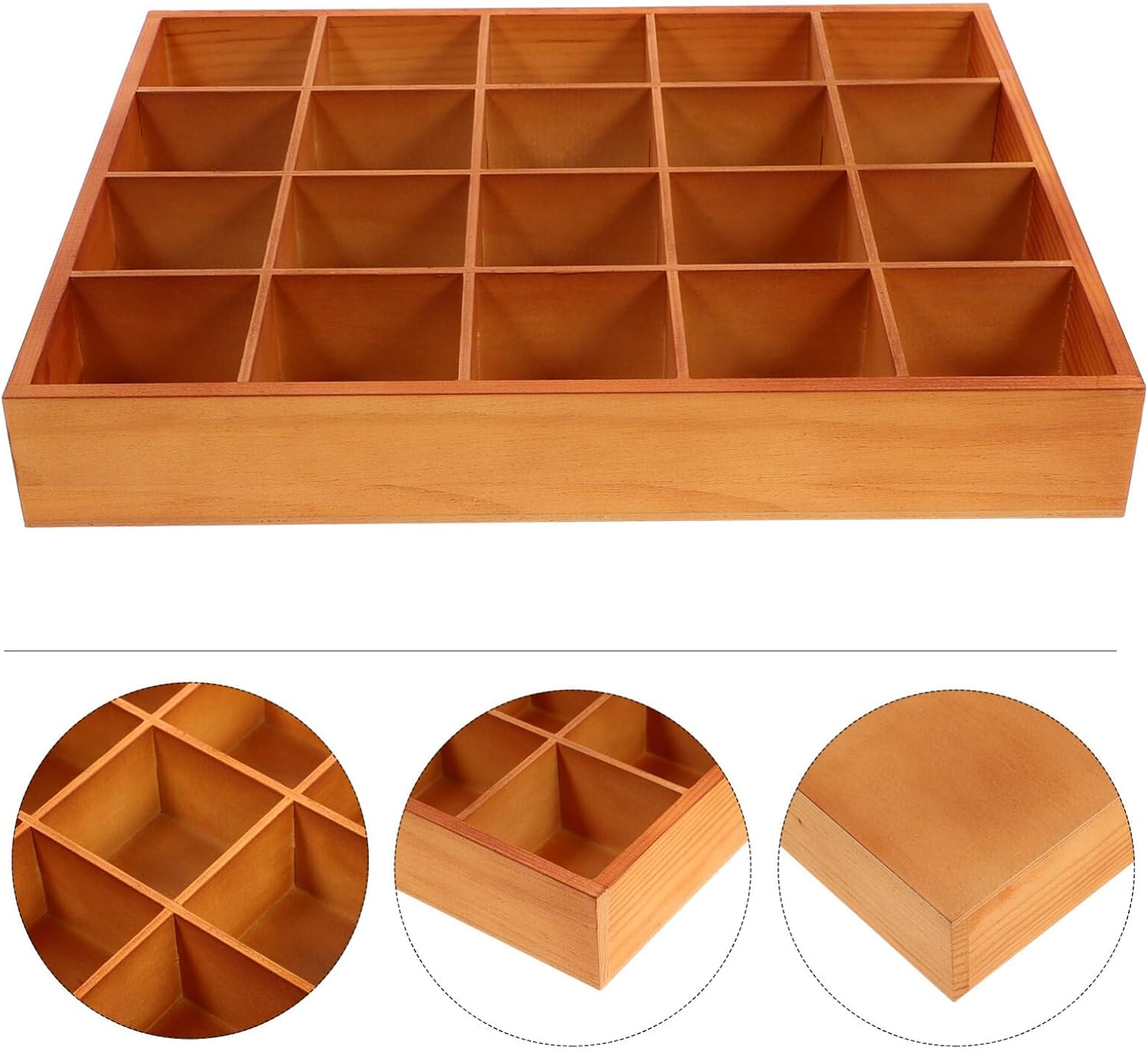 Luxshiny Wooden Display Box Compartment Organizer for Socks Jewelry and Accessories Wood Storage Tray for Home Office and Bathroom Countertop Space-saving Design
