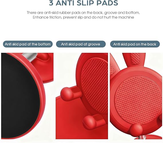 OATSBASF Cute Phone Stand, Adjustable Bunny Phone Stand for Desk, Thick Case Friendly Holder for iPhone Kindle iPad Switch and All Cell Phones Red