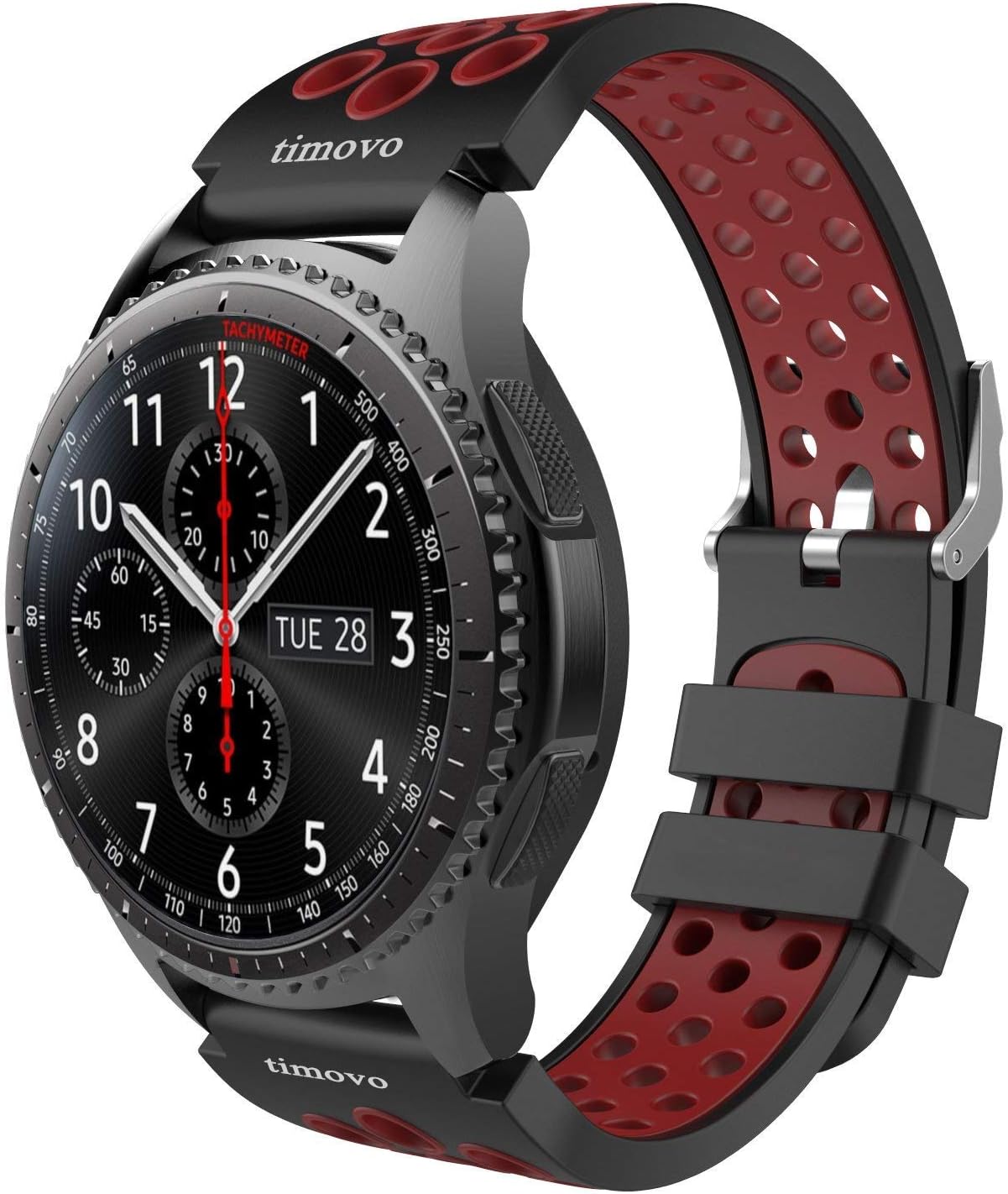 TiMOVO Band Compatible with Samsung Gear S3 / Galaxy Watch 46mm, Perforated Silicone Replacement Strap Fit Samsung Gear S3 Frontier, S3 Classic, Moto 360 2nd Gen 46mm Smart Watch, Black & Red