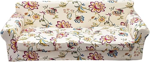 KRFOONN Funda de sofá de 4 piezas con estampado para sofás de 3 cojines, funda de sofá de alta elasticidad con 3 fundas de cojín de asiento