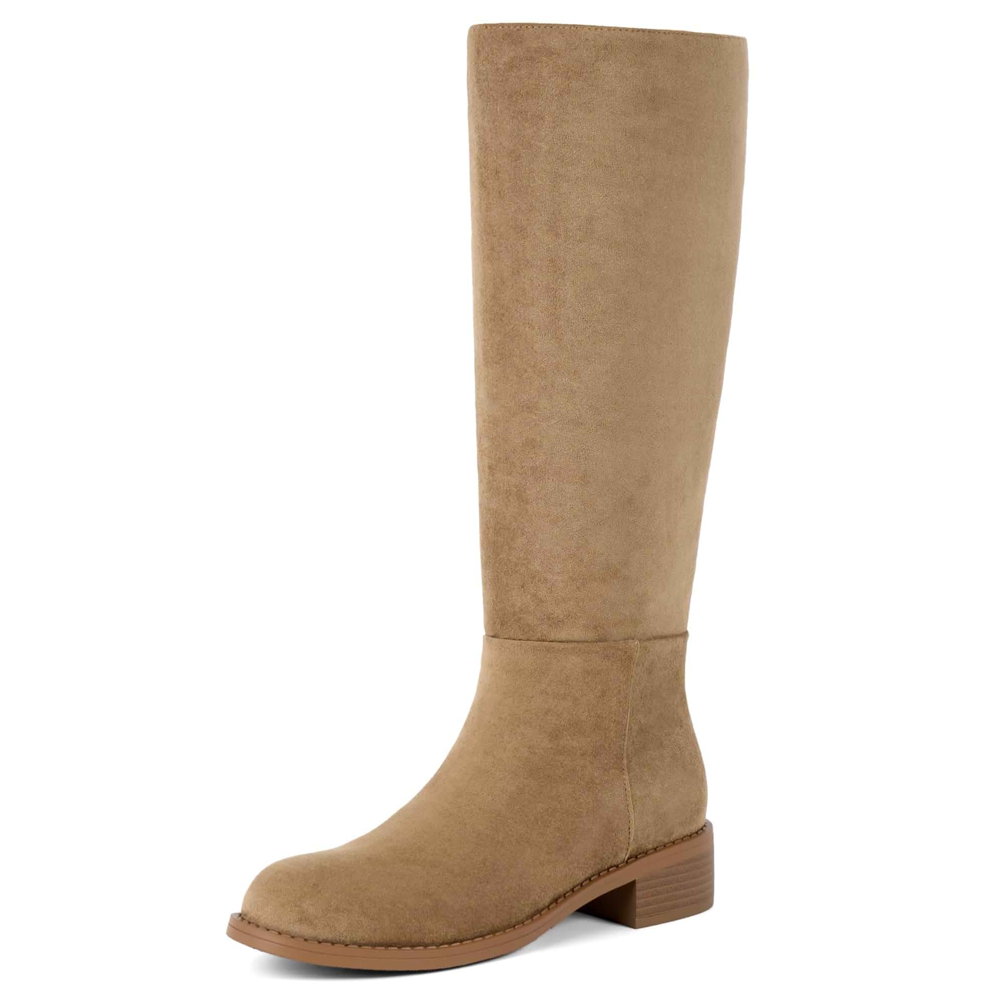 VIUGJNEX Women's Knee High Flat Boots, Low Chunky Heel Round Toe Tall Boots Comfortable 1.5-Inch Heel, Full Side Zipper for Easy Wear, Versatile Fashion Dressy Riding Boots for Fall and Winter