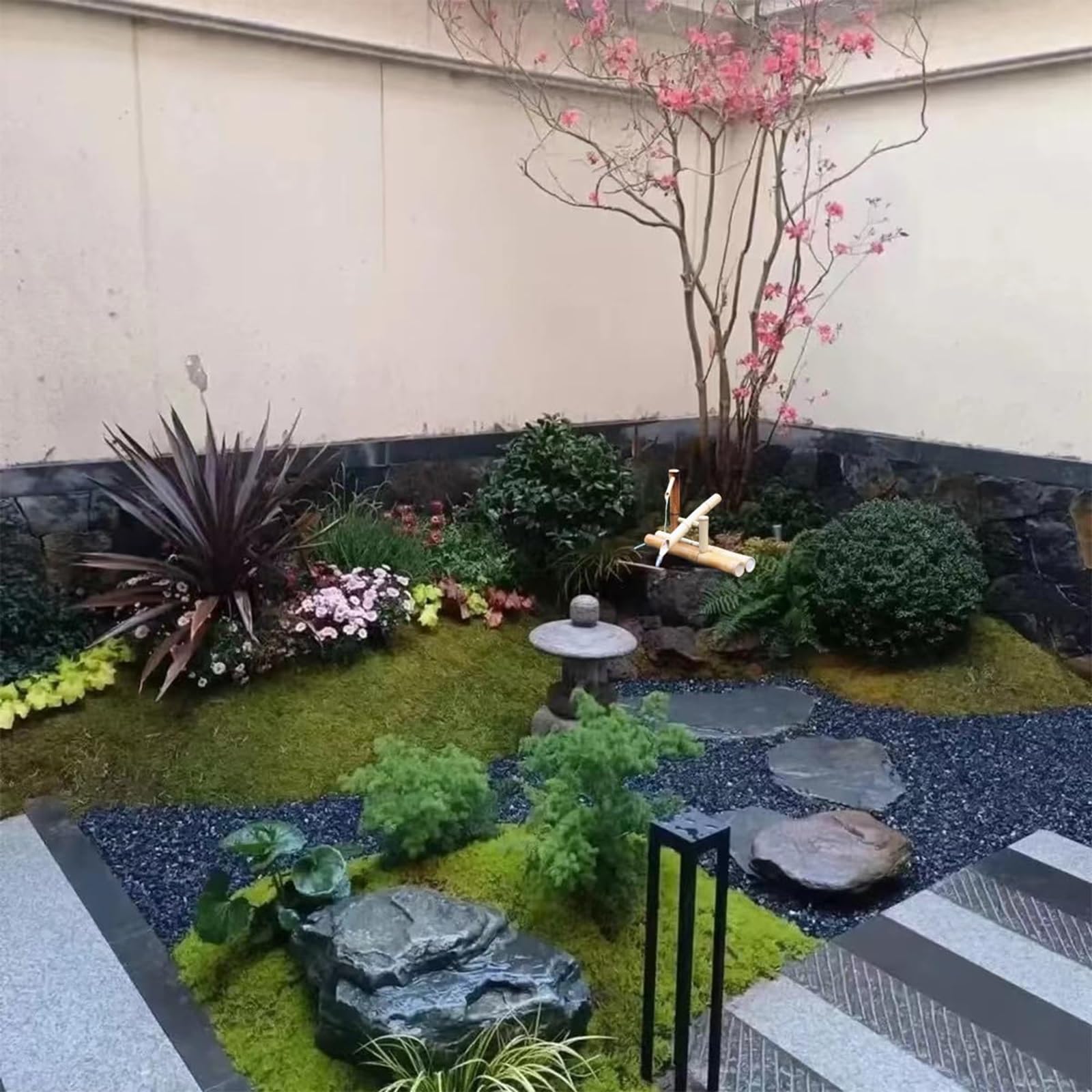 Kit de fuente de agua de bambú japonés con bomba, cuchara de agua de 17.7 pulgadas, características de jardín zen para interiores y exteriores, bambú resistente a las roturas, decoración creativa de