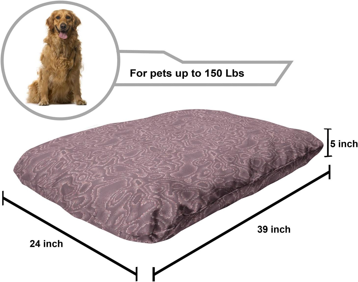 review Ambesonne Snakeskin Print Pet Bed, Feminine Look Wild Animal Skin Natural Pastel Tones, Chew Resistant Pad for Dogs and Cats Cushion with Removable Cover, 24