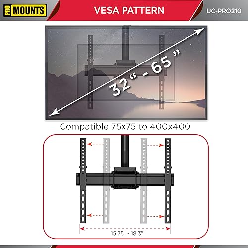 Miniatura 7 de Soporte de TV de techo, soporte giratorio colgante para TV para pantallas planascurvas, se adapta a la mayoría de pantallas de 32 a 65 pulgadas,