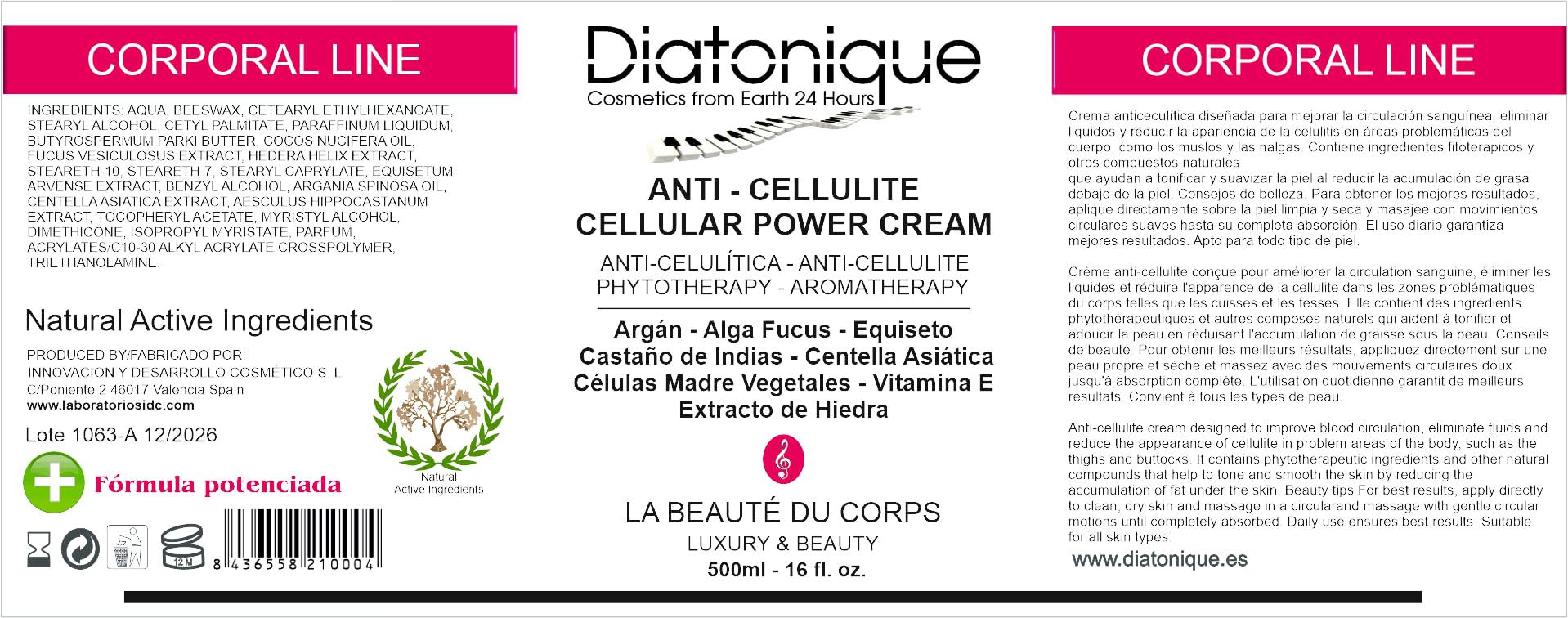 Pack Duo Anticelulítico Reductor Más Plus de Diatonique, Crema Anticelulítica 500ml, Gel Lipo Reductor 500ml