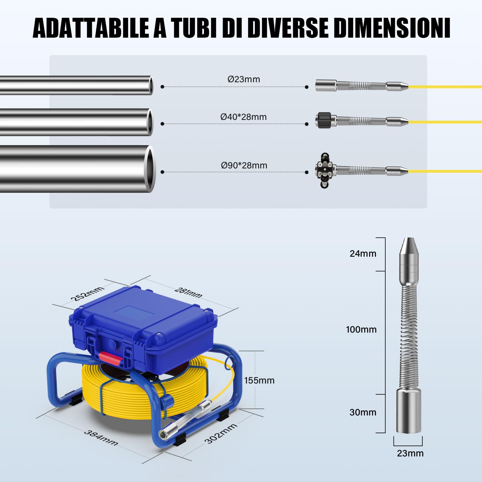 Telecamera Ispezione Tubi 30 Metri con Ricevitore 7" DVR Telecamera Endoscopica del Tubo Scarico Fognario Conduttura Industriale IP68 Impermeabile Autolivellante con Contatore di Distanza