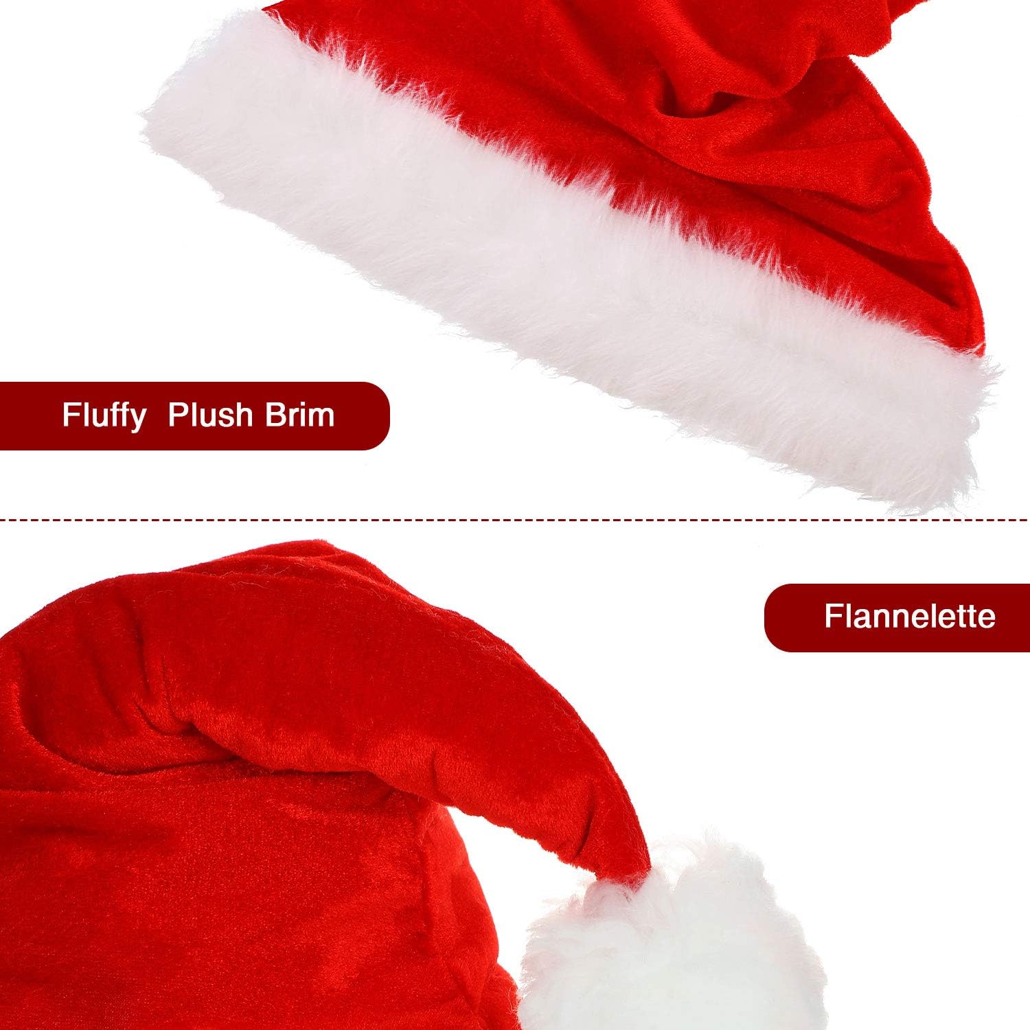 SATINIOR 8 Pieces Christmas Santa Hat Red and White Plush Christmas Hat for Adults Kids